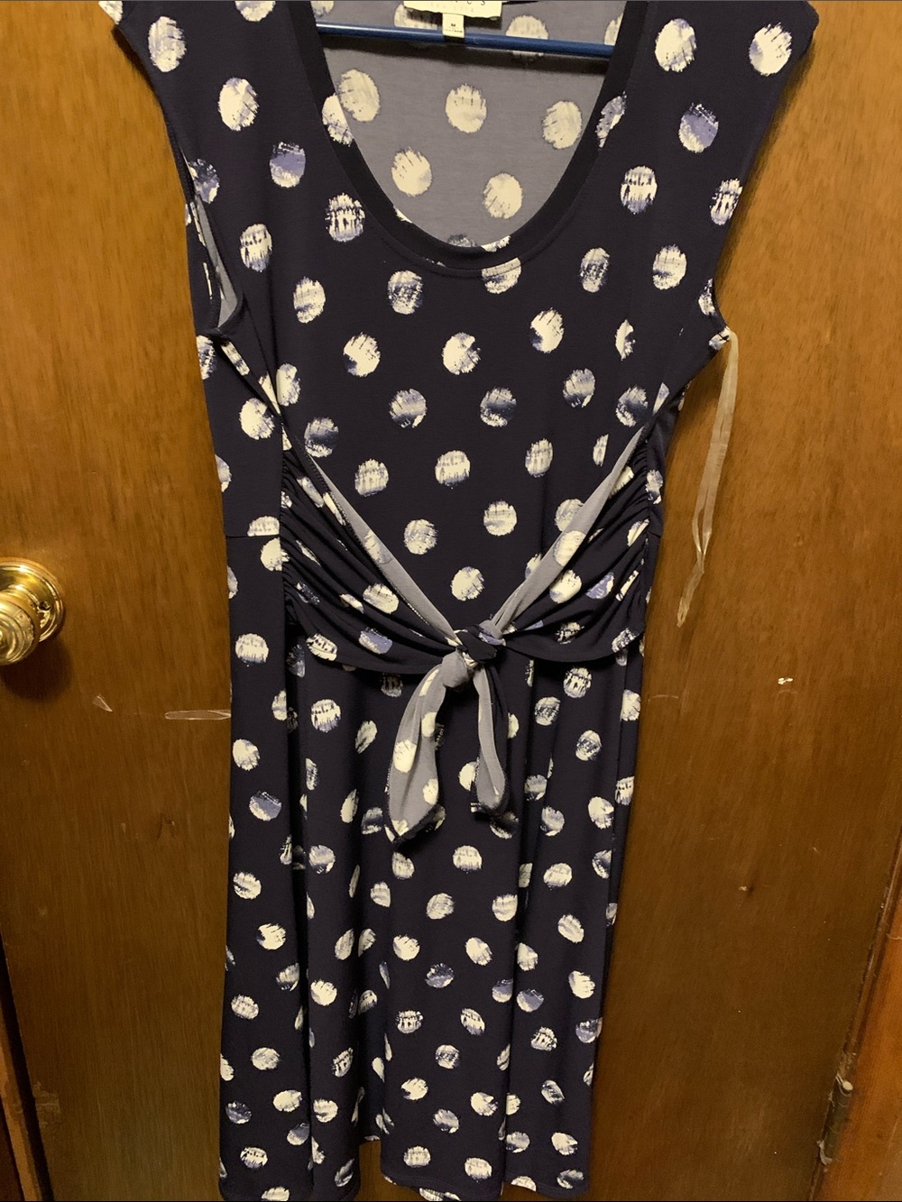 Chaus Navy and White Polka Dot Sleeveless Dress